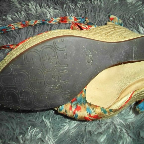 UGG OPEN TOE SANDALS ANKLE TIE WEDGES STRAPPY WRAP LUCIANNA HEELS~WOMENS SIZE 8 - Picture 7 of 9
